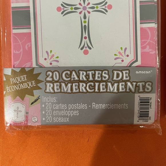 Amscan Pink and White Thank You Cards with Cross Design - Picture 3 of 9